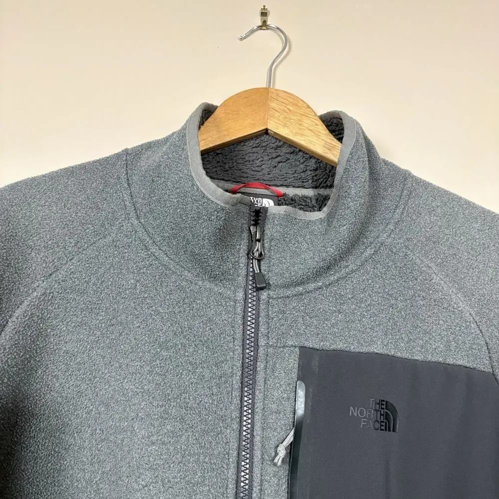 The North Face Mens XL Gray Full Zip Fleece Jacket Softshell Chest Pocket Travel